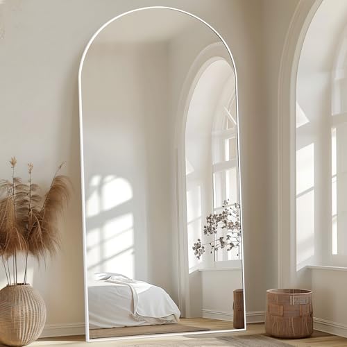 MELOMOIR Arched Full Length Mirror, 81"x41" Oversized Floor Mirror Freestanding, Large Full Body Mirror for Bedroom Living Room Home Gym, White Mirror Full Length with Tempered Glass, Workout Mirror - color: White, size: 81"L x 41"W