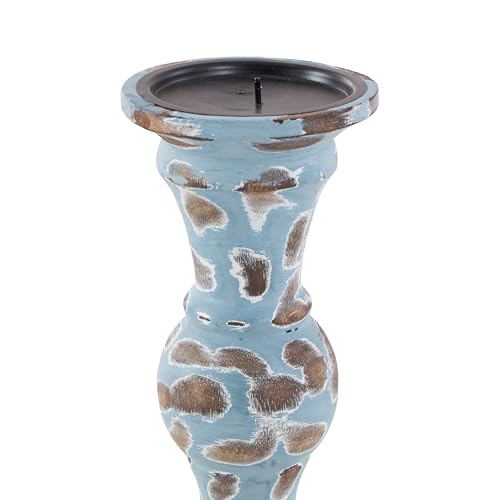 Deco 79 Wood Decorative Candle Holder Candle Stand, Set of 3 Candlestick Holder 6", 8", 10"H, Light Blue