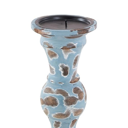 Deco 79 Wood Decorative Candle Holder Candle Stand, Set of 3 Candlestick Holder 6", 8", 10"H, Light Blue