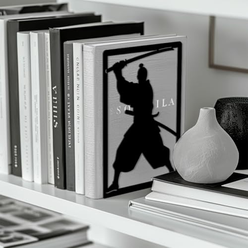 Peacoblue 5.3"x4.3"x7.9" Metal Bookends, Heavy Duty Book Ends for Shelves - style: Japanese Samurai