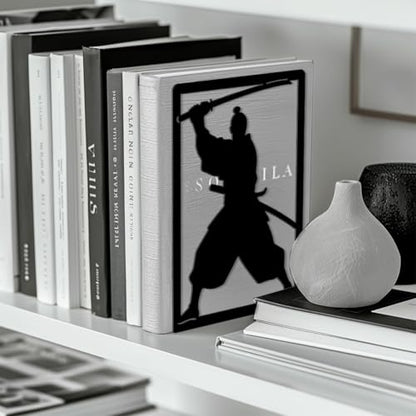 Peacoblue 5.3"x4.3"x7.9" Metal Bookends, Heavy Duty Book Ends for Shelves - style: Japanese Samurai