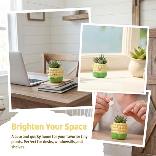 Cloud-Shaped Small Succulent Planters, 3.4''Dog Cute Plant Pots with Drainage Holes Funny Mini Resin Flower Pots for Indoor Outdoor Home Office Gifts (Corn) - style: Corn