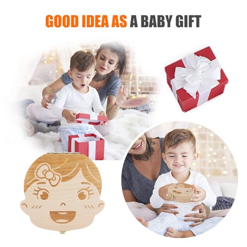 NASHRIO Baby Tooth Box Wooden Kids Keepsake Organizer Gift for Baby Teeth, Cute Children Tooth Container with Tweezers to Keep the Childwood Memory (Gril) - color: Girl