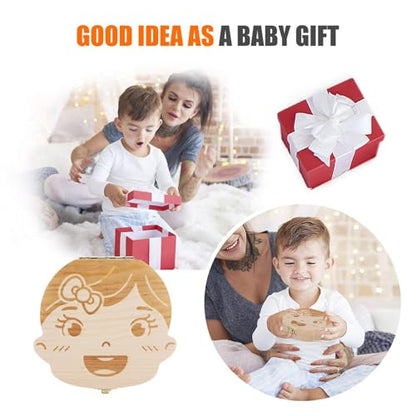 NASHRIO Baby Tooth Box Wooden Kids Keepsake Organizer Gift for Baby Teeth, Cute Children Tooth Container with Tweezers to Keep the Childwood Memory (Gril) - color: Girl