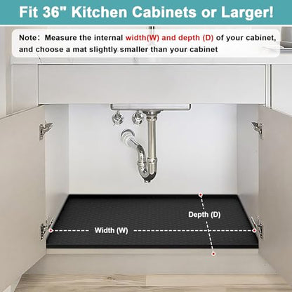 Under Sink Mats for Kitchen Waterproof, 34" x 22" Silicone Sink Mat Black - color: Black, size: 34" x 22"