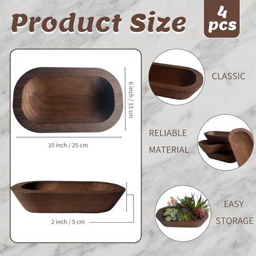 Wooden Dough Bowl 4 Pack Handmade Decorative Bowls for Candle Making