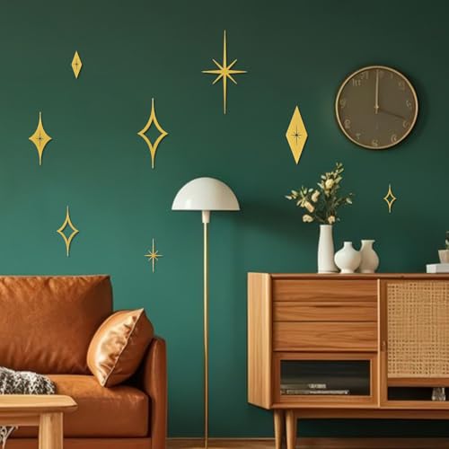 Bnesi 8Pcs Gold Metal Star Wall Decor, Mid Century Modern Wall Decor Set - color: Gold
