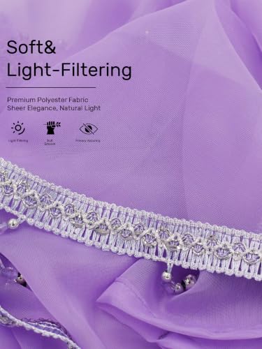 Molaxhome Swag Curtain Scalloped Curtain Valance Drape Sheer Lace Panel 1pc - color: Purple