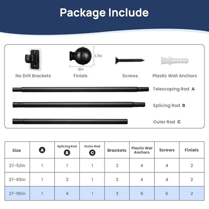 ENJOYBASICS 2 Pack 48-84" No Drill Curtain Rods, Renter Friendly, Black - color: Black, size: 27-90"