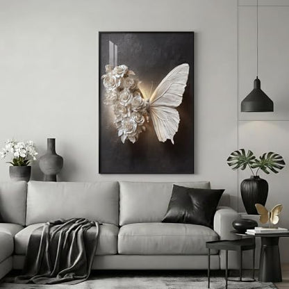 Large Framed Black and White Butterfly Floral Wall Art, 1 Piece 24x36 In - color: Black White Butterfly