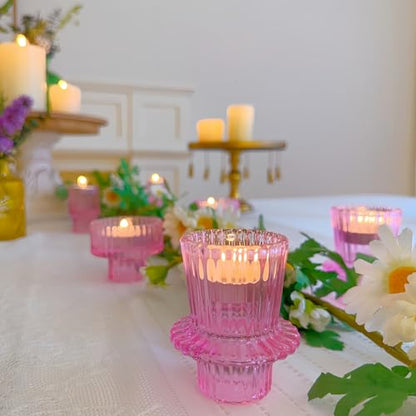 Glass Candlestick Holders, Taper Candle Holders, Set of 3, Pink - color: Pink, size: 3 PCS