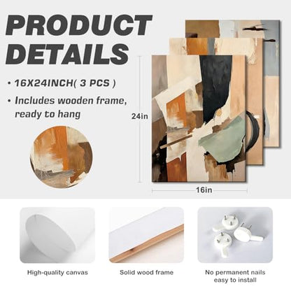 LYYGLYY 3Pcs Framed Abstract Neutral Pastels Canvas Wall Art 16x24 Inches - color: Pastel Color Blocks, size: 16x24 Inches