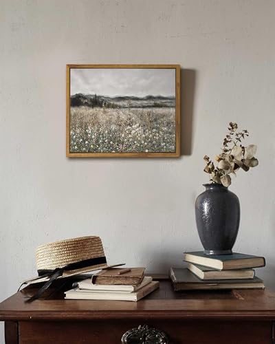 SHENIFY Vintage Landscape Framed Canvas Wall Art Prairie in Full Bloom Classic Oil Painting Modern Farmhouse Kitchen Office Decor - 8x10in Natural Framed - color: Flower Meadow, size: 10"L x 8"W