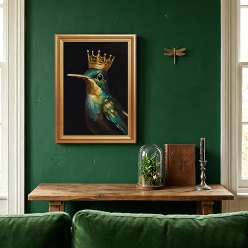 EJPFOGV Luxury Hummingbird with crown Framed Canvas Wall Art 12x16 inches - color: Crown, size: 16"L x 12"W