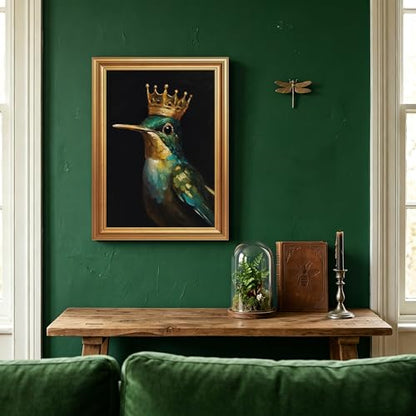 EJPFOGV Luxury Hummingbird with crown Framed Canvas Wall Art 12x16 inches - color: Crown, size: 16"L x 12"W