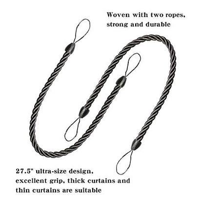 BEL AVENIR Curtain Tiebacks Ropes Tie-Backs,Handmade Holdbacks(Charcoal,2P) - color: Charcoal, size: 2pack