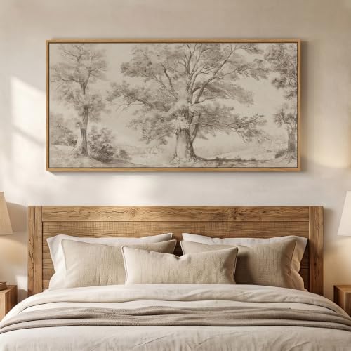 Horizontal Framed Vintage Landscape Wall Art for Living Room, 20x40 Inch - color: Beige and Gray, size: 20"L x 40"W