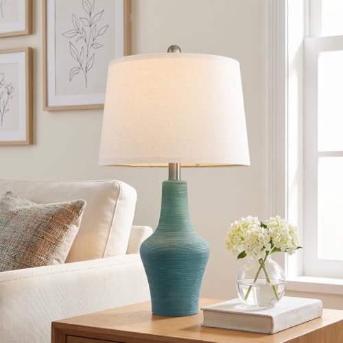 23" Farmhouse Ceramic Table Lamp Modern Bedside Lamps Matte Teal - color: 23.25" Single - Matte Teal