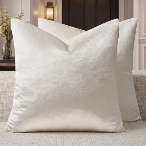 GIGIZAZA Velvet Pillow Covers 18x18 Decorative Pillows Pack of 2 Ivory - color: Ivory, size: 18" x 18" (Pack of 2)