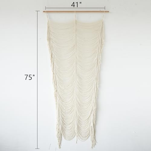 Macrame Curtain Handmade Boho Doorway Window Divider Fiber Art 41" W*75" L - color: Ivory1