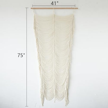 Macrame Curtain Handmade Boho Doorway Window Divider Fiber Art 41" W*75" L - color: Ivory1