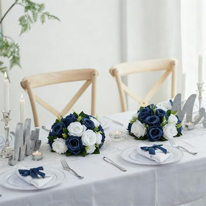 Flower Centerpieces Wedding Tables: Navy Blue & White, 2 Packs - color: Navy Blue & White
