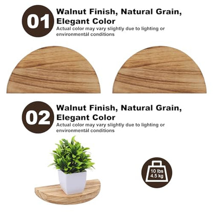 4 Pcs Small Floating Shelves for Wall,8.27 Inch Solid Wood Half Round Floating Shelves Rustic Sturdy Invisible Wall Mount Display for Small Plants for Living Room Bedroom