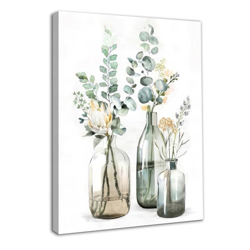 Dazzlewall Framed Botanical Bottle and Plant Canvas Wall Art Print 12x16 in | Sturdy Wood Frame with Canvas Print, Green Farmhouse Wall Decor for Bathroom, Bedroom & Living Room, Fade-Resistant Canvas - color: Bottle Plants Framed