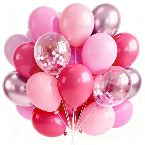 PartyWoo Hot Pink Balloons 66pcs 12 Inch Magenta Fuchsia Latex Balloons - color: Pink-3314