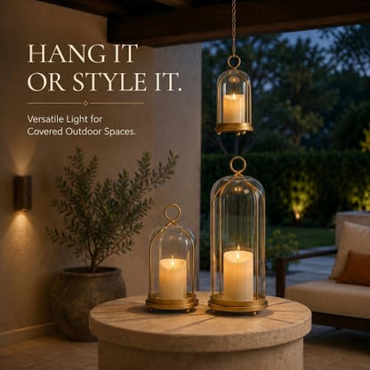 15", 9" & 7" Hurricane Candle Holders Set of 3, Gold & Glass - color: Gold