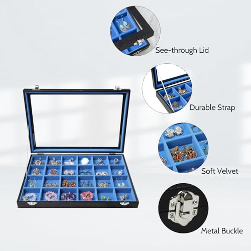 Stratalife 24 Grid Earring Organizer, Jewelry Holder Organizer with Lid - color: Blue-Black, size: 24 Grid