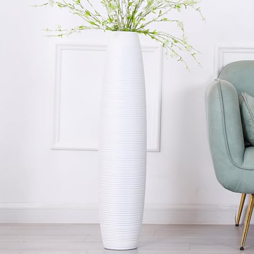 Leewadee Decorative Tall Floor Vase for Living Room Decor, 34 inches, White, Resin - color: White, size: 34 inches