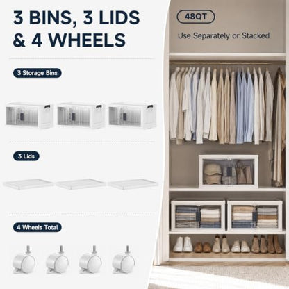 OlarHike 144QT Storage Bins with Lids for Closets, Office, Home, 3 Pack - size: 48QT