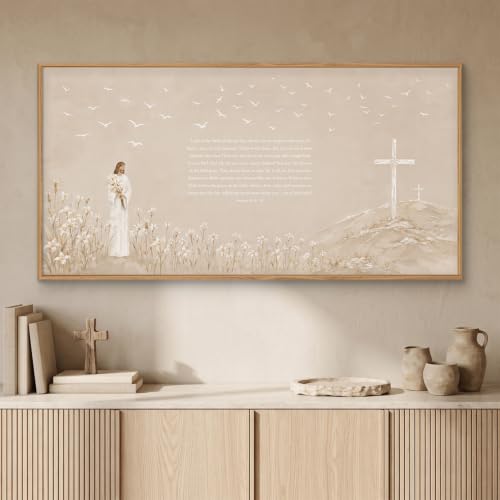 Christian Jesus Bible Verse Framed Canvas Wall Art Set-40"x20"x1 - color: Neutral Jesus Bible Verse Wall Art, size: 40"L x 20"W