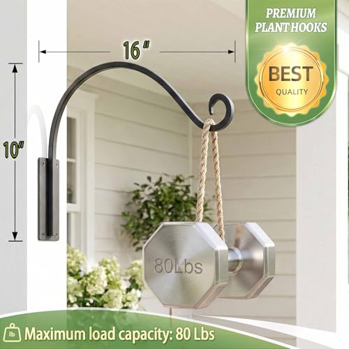 Heavy Duty Plant Hanger Bracket - 16" 80Lbs Outdoor Wall Mount Hook 2-Pack - color: 16"-Black-2Pcs, size: 16" Black