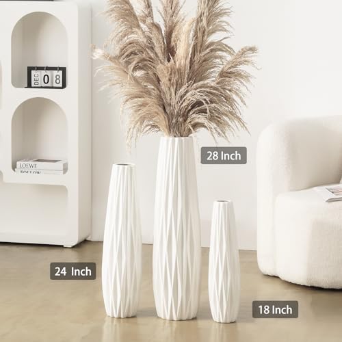 White Floor Vase, Ceramic 28" Tall Ribbed Decorative Flower Vases Large - size: 28 Inch Tall