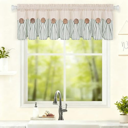 ASPMIZ Farmhouse Valances for Windows, Beige+Green, 60x14 Inches, 1 Panel - color: Beige&green, size: 60"W x 14"L (Pack of 1)