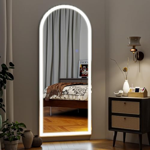 VooBang 56"x21" LED Arched Mirror Full Length with Dimmable Lights - color: White, size: 56"L x 21"W