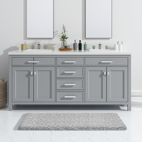Yimobra Bathroom Runner Rug 47x24, Non Slip Washable Bath Mat, Gray & White - color: Light Gray and White, size: 47" X 24"