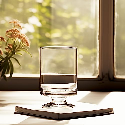 CYS EXCEL Glass Hurricane Pillar Candle Holder (H:6" W:3.75") | Multiple Size Choices Short Stem Candle Centerpieces | Stemmed Glass Cylinder Candle Vase - size: H-6" W-3.75"