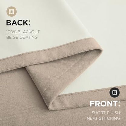 Joydeco 100% Blackout Curtains Velvet Black Out Curtain 72 Inch Drapes - color: Beige, size: 52"W x 72"L (Pack of 2)