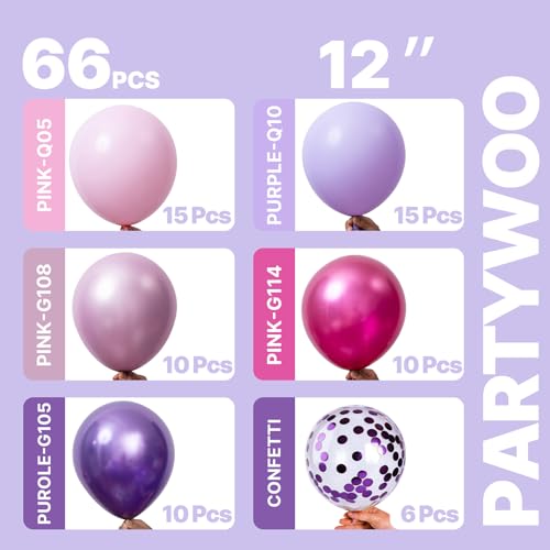 PartyWoo Pink and Purple Balloons 66pcs 12 Inch Pink Purple Balloons - color: Pink-3325