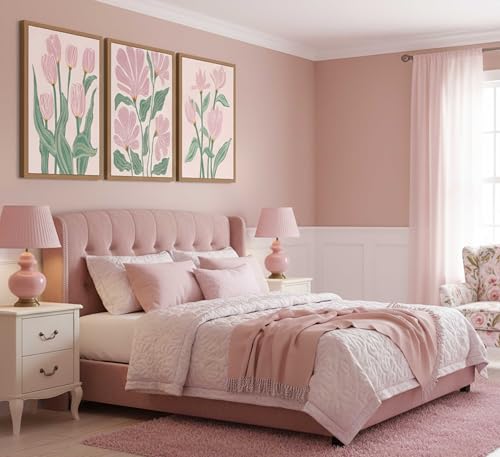 hijyord 3 Pcs Pink Tulips Flowers Canvas Wall Art Unframed - color: Poster, size: 24"L x 16"W