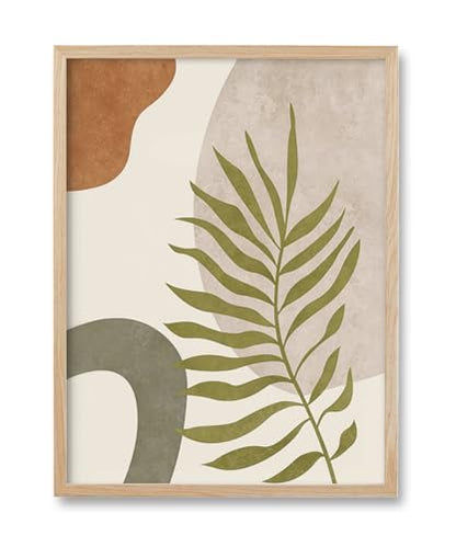 HesenDot Natural OAK Wood Abstract Leaf Framed Wall Art,12x16in - color: Sage Green Leaf Shapes