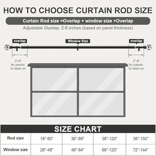 Ceramic Black Curtain Rods for Windows 16 to 144 Inches Adjustable Length - color: Ceramic Black, size: 16"-144"|1 Pack