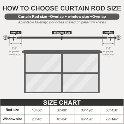 Ceramic Black Curtain Rods for Windows 16 to 144 Inches Adjustable Length - color: Ceramic Black, size: 16"-144"|1 Pack