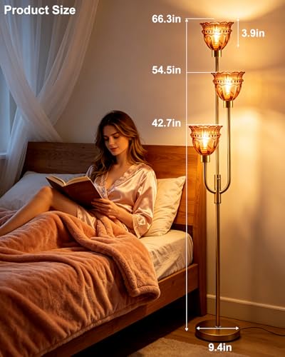 Red Glass Floor Lamp 66IN 3-Light Modern Gold Dimmable Tree Floor Lamps - color: Deep Red Lace-Gold