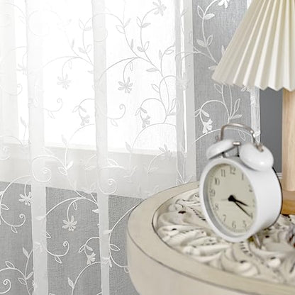 BGment White Sheer Curtains 84 Inches Long Living Room 2 Panels - color: White- Flower, size: 52"W x 84"L (Pack of 2)