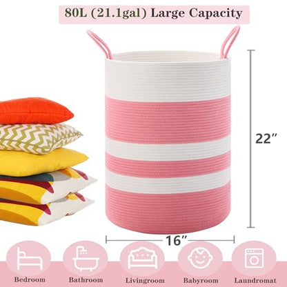 Pink Hamper for Nursery Baby Girls Laundry Basket 80L Large - color: Pink