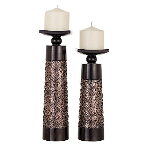 Creative Scents Dublin Brown Pillar Candle Holder Set of 2 - Home Decor Aesthetic, Coffee Table Decor Mantel Centerpieces Table Decorations, Living Room Decor or Dining Tabletop Decor -Gift Packaged- - color: Brown